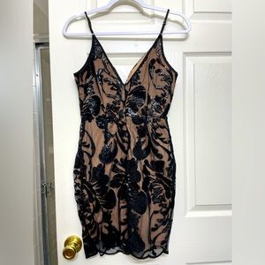 Fashion Nova V-Neck Black Sequin Dress